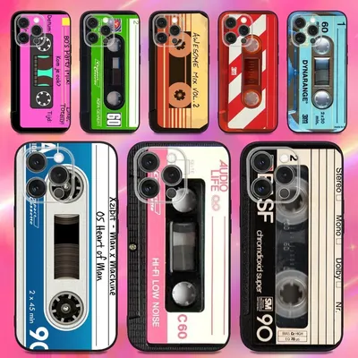 Magnetic Radio tape Cassette Phone Case For iPhone 16,15,14,13,12,11,Pro,Max,Plus,X,XS,XR,SE,8,7,Mini,Soft Silicone Black Case