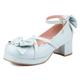 Klarmar Women Mary Jane Court Shoes Strappy Block Heels Round Toe Ankle Strap Bows Mid Heels Party Blue Size 10.5 UK/48/29CM