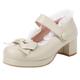 Klarmar Women Mary Jane Court Shoes Strappy Block Heels Round Toe Ankle Strap Bows Mid Heels Party Apricot Size 6 UK/40/25CM