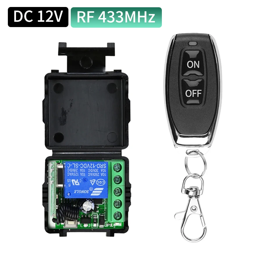 RF433Mhz Fernbedienung DC 12V 1CH 10A Relais Empfänger DIY Modul Drahtlose Licht Schalter Sender für Auto Tor garage Türschloss Image