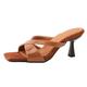 Renessmi Stiletto Heel Wide Fit Mules Slip On Women Slippers Open Square Toe Fashion Outdoor Slingback High Heel Footwear Brown Size 8.5 UK-44 CN