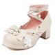 Klarmar Women Mary Jane Court Shoes Strappy Block Heels Round Toe Ankle Strap Bows Mid Heels Party Beige Size 9 UK/45/27.5CM