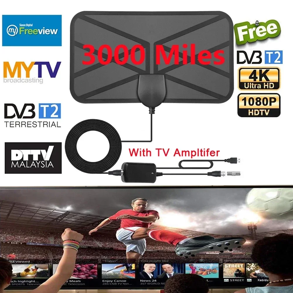 Tragbare HD-TV-Antenne, HD-Digitalantenne, 30 DBI HD-Digital-TV-Antenne mit Verstärker, DVB, schnelle Reaktion, Indoor-Outdoor-Antenne Image