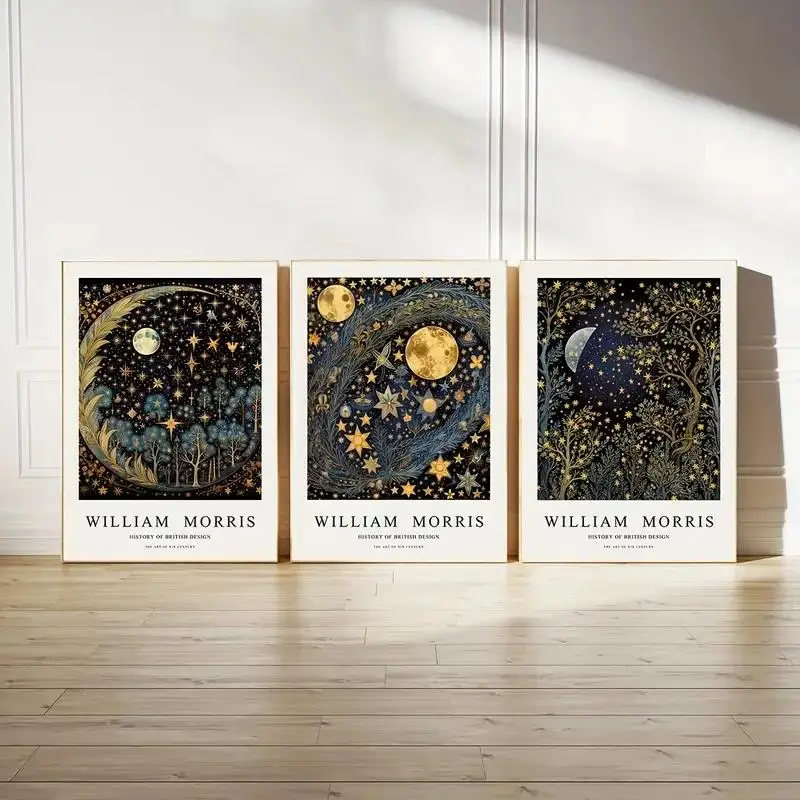 Morris Moon Sternenhimmel Wald Wandkunst Drucke Leinwand Malerei Poster Bild für Wohnzimmer Schlafzimmer Esszimmer Home Decor