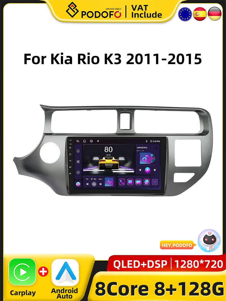 Podofo 4G CarPlay Android Radio For KIA Rio K3 2011-2015 Car Intelligent System 2din GPS Stereo Multimedia Player DSP Autoradiio Image
