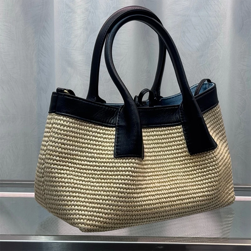 Gewebte Handtaschen für Damen mit großer Kapazität, modische Umhängetasche aus Bast-Rindsleder, lässige, vielseitige Tragetasche, hochwertige Damentasche Image