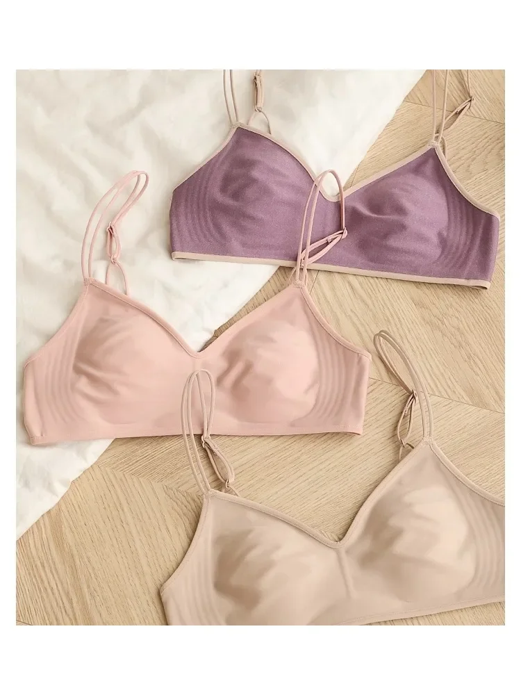 MOYISU 2-in-1-Umwandelbarer BH im französischen Stil, dünne Träger, Hasenohren, nahtlose Körbchen, Zero Feel-Bralette für kleine Brust, leicht Image