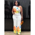 Set da 2 pezzi Set africani per donna Nuova stampa africana Pantaloni larghi Bazin elastici Stile rock Dashiki Abiti famosi da donna