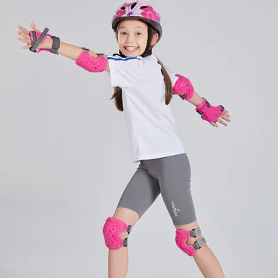 KUFUN Sport Protective Gear Set Helmet Girls Boys Knee Pad Elbow Skateboard Inline Roller Skating Pink Protector Kids Children