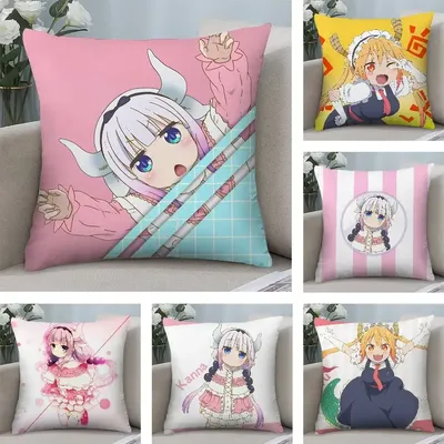 Anime Miss Kobayashis Dragon Kobayashi Kanna Kissenbezug, quadratischer doppelseitiger Druck-Kissenbezug für Sofa, Zuhause, Schlafzimmer-Dekoration Image