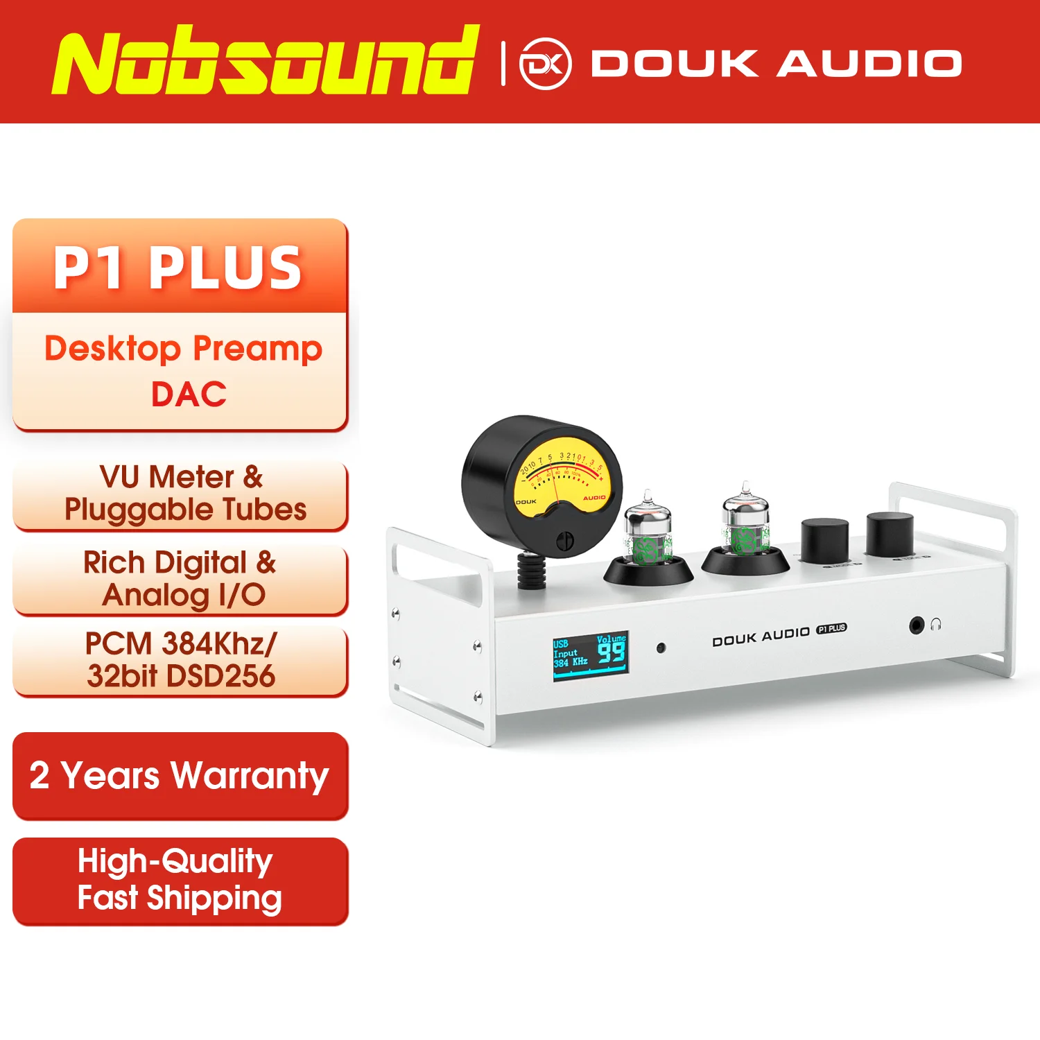 Nobsound P1PLUS HiFi Bluetooth Empfänger Vcauum Tube Vorverstärker USB DAC Musik Player mit Kopfhörer aus VU Meter DSD256 Image