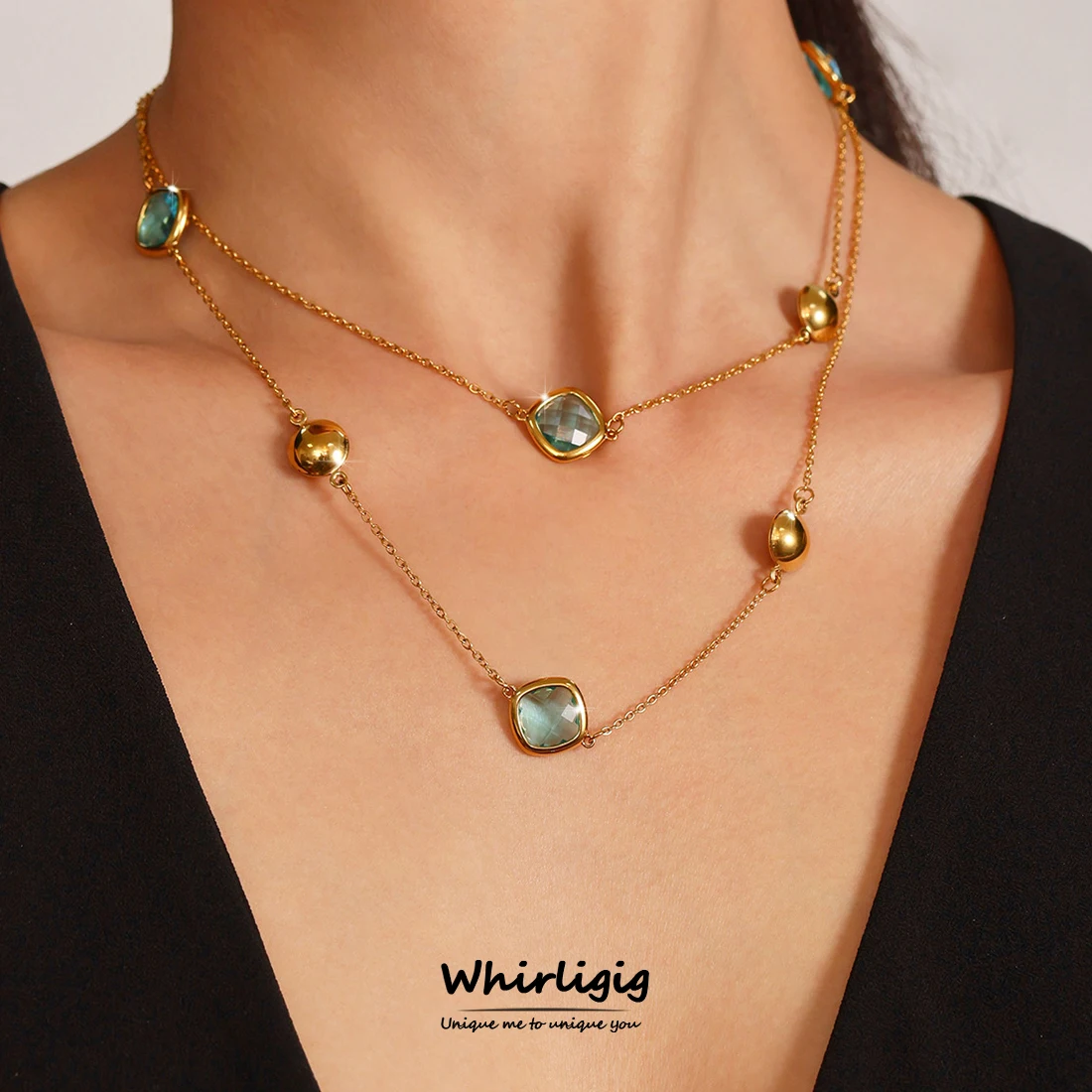 Wunderschöne lange Halskette aus Edelstahl für Damen, luxuriöses tschechisches Glas, vergoldet, Charm-Hochzeitsbankett-Schmuck Image