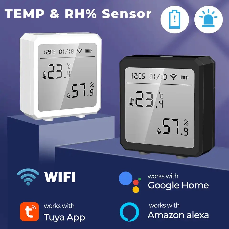 Tuya WIFI Feuchtigkeit Temperatur Erkennung Sensor mit Schwarz/Weiß WIFI Thermostat Hygrometer Sensor Tuya Alexa Google LCD Display Image