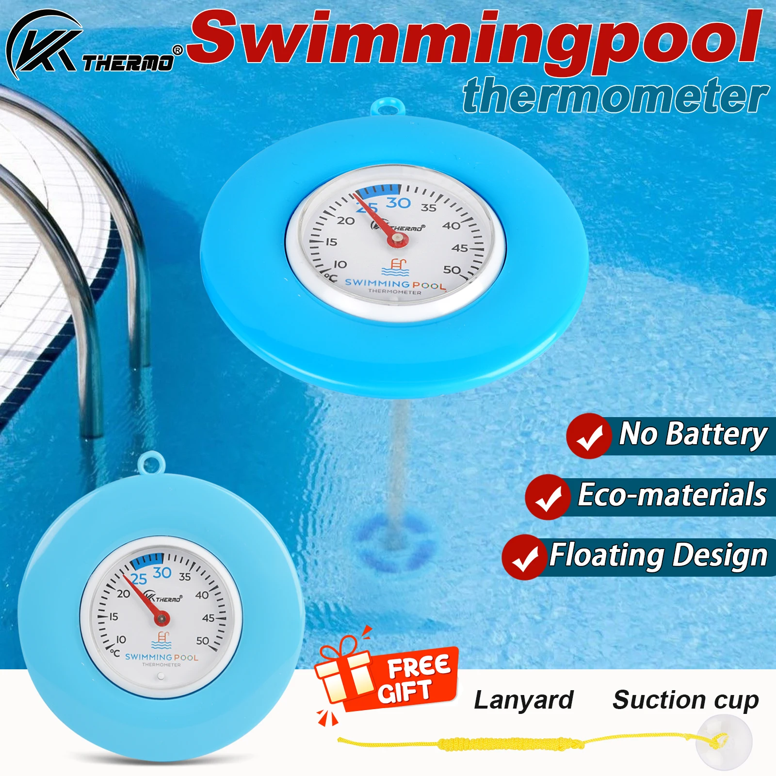Thermomètre flottant pour piscine 10-50 ° Thermomètre de piscine, thermomètre de bord de piscine, thermomètre de spa, meilleur thermomètre de piscine