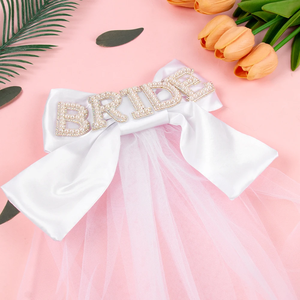 1Pcs Weiße Perle Braut Bogen Schleier Braut Dusche Party Dekoration Bachelorette Party Liefert Hochzeit Party Braut Foto Requisiten Image