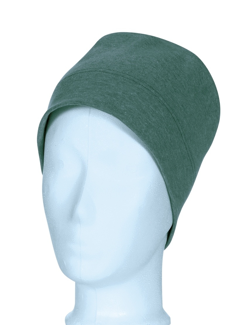 Strickmütze TRIGEMA "TRIGEMA Soft-Cap", Kinder, Gr. 900, grün (grün, melange), Baumwollmischung, sportlich, Mützen Image