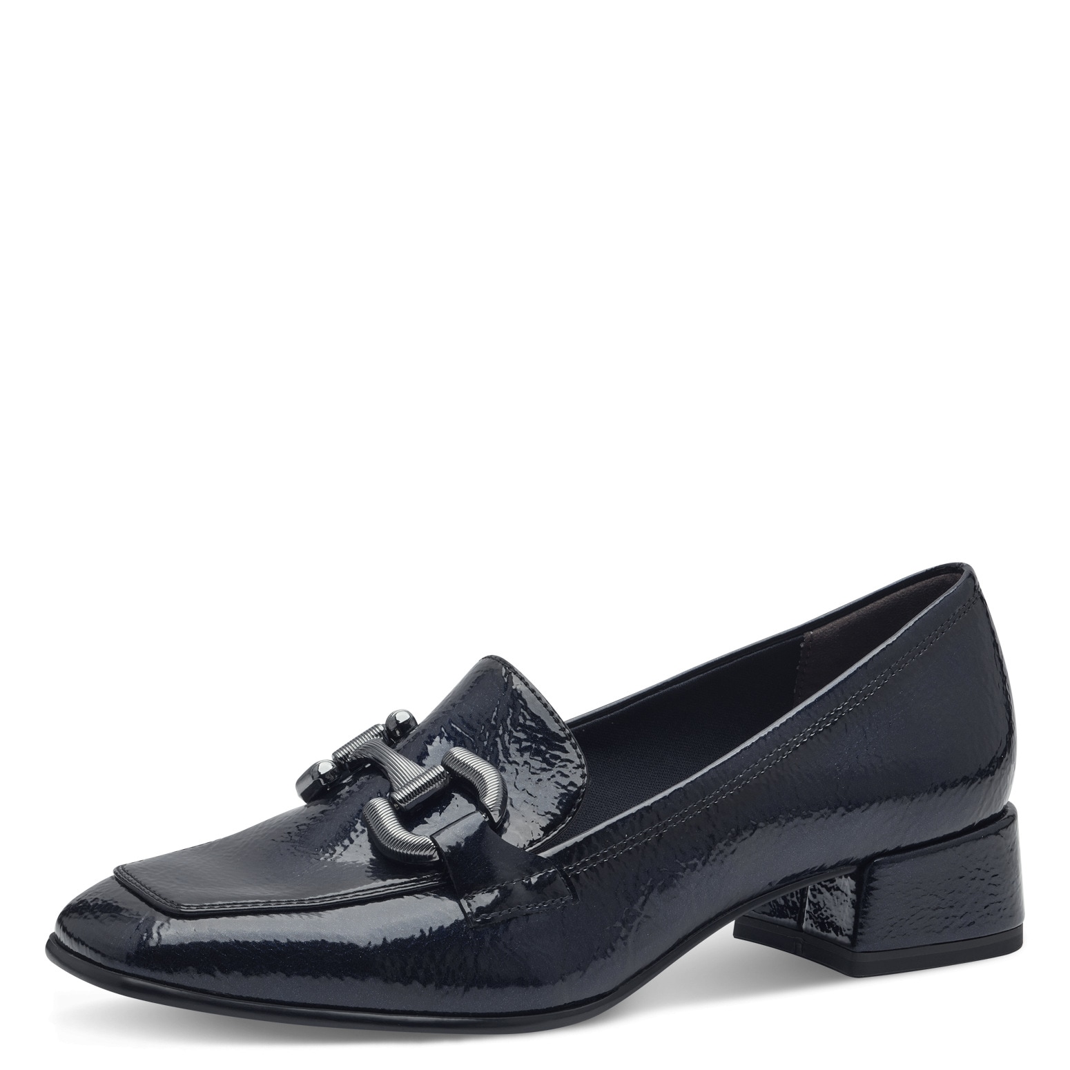 Slipper TAMARIS, Damen, Gr. 41, blau (navy), Lacksynthetik, unifarben, Schuhe, Blockabsatz, Pumps, Businessschuh mit modischer Zierspange