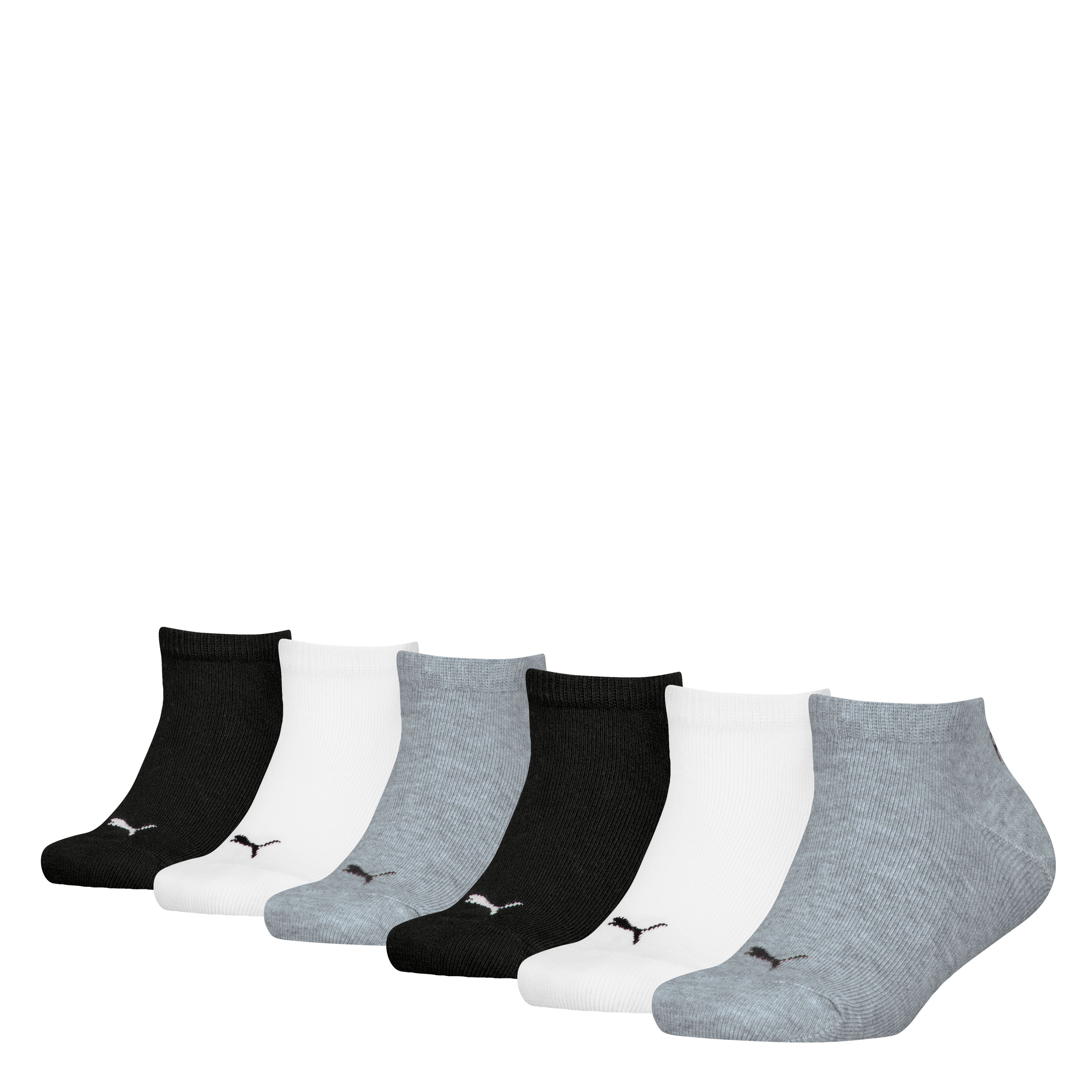 Sneakersocken PUMA "PUMA KIDS PLAIN SNEAKER 6P ECOM", Kinder, Gr. 35-38, schwarz-weiß (grau, weiß, schwarz), Baumwollmischung, normal, Socken, mit verstärktem Zehenbereich Image