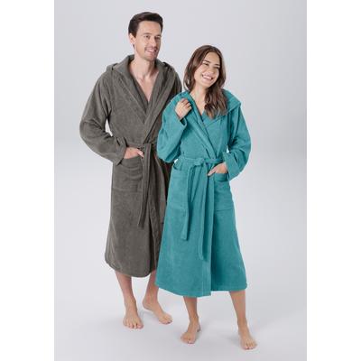 Unisex-Bademantel MY HOME "Regona, ideal für Sauna & Spa, Hotelbademantel, Morgenmantel" Gr. 4XL, grau (anthrazit), 4XL, Veloursfrottier, Hausmäntel, für Damen & Herren, mit Taschen, flauschig und weich, Velours Image