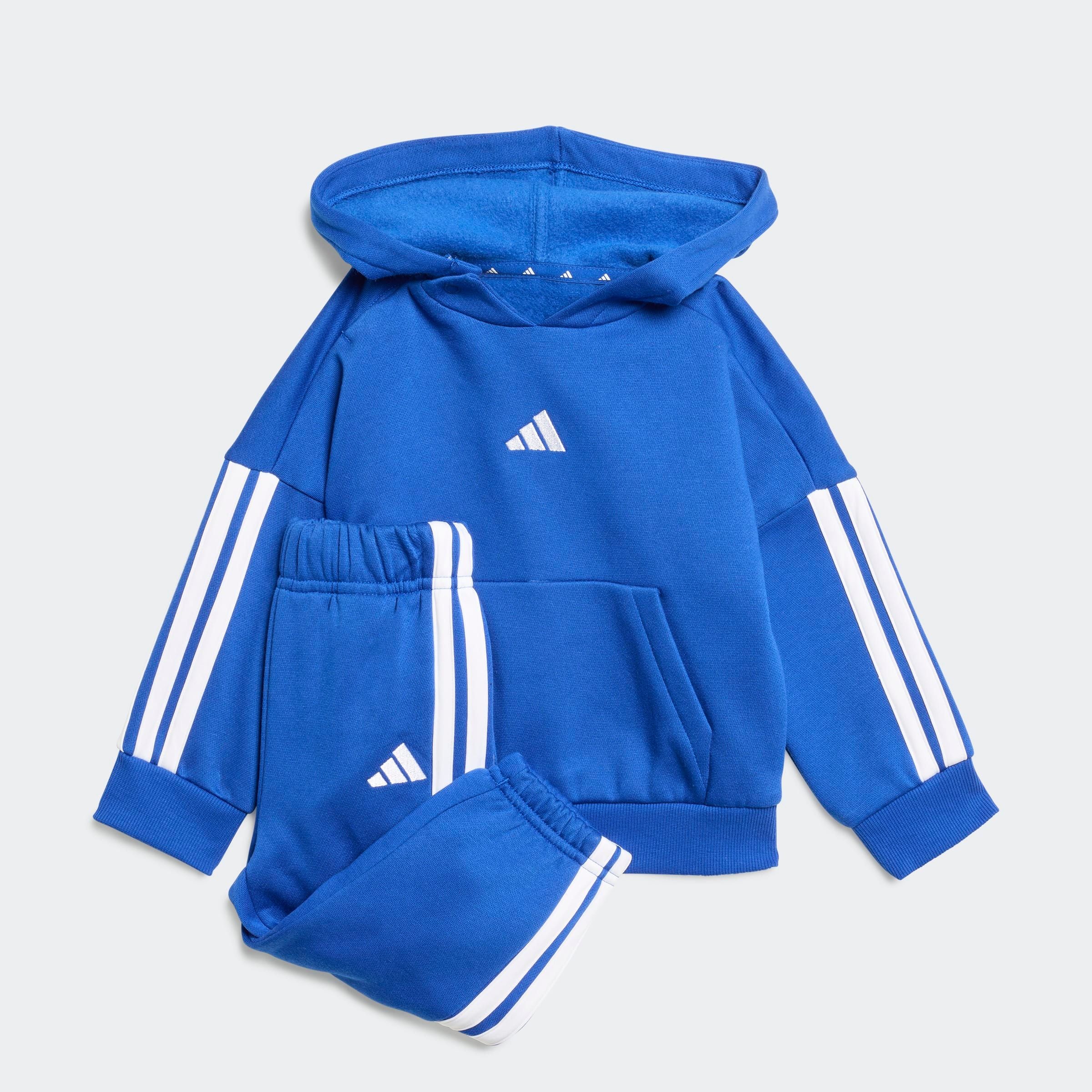 Trainingsanzug ADIDAS SPORTSWEAR "I 3S FL HD JOG", Kinder, Gr. 86, royal blau, weiß, weiß, Obermaterial: 70% Baumwolle, 30% Polyester, Sportlich, Sportanzüge Image