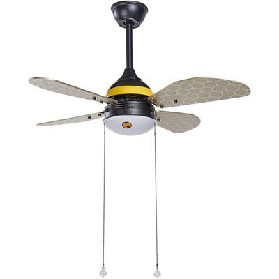 Beliani - Deckenventilator Schwarz / Gelb Metall Bienen-Optik mit LED-Licht Zugschalter 4 Flügel 3 Image