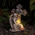 1 pièce extérieure solaire étanche rétro prière ange statue lumière croix commémorative cimetière jardin ornement résine décorative lumière paysage lumière