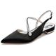 KUHAOFEU Women's Slingback Flat Shoes Closed Toe Formal Dress Shoes for Bridal Rhinestone Decor Wedding Business Evening Flats,Black,4 UK