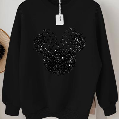 TEMU Classic Animation, Minimalist Print, Fashionable, Crew Neck, Comfortable, Polyester, 100g/m², For Women Image