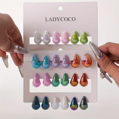 TEMU 24pcs Fashionable Cute Multicolor Glitter Drop Earrings Set, Versatile Women's Ear Jewelry With Hypoallergenic Steel Needles Image