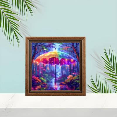 TEMU Diy 5d Diamond Painting Kit - With Neon Umbrella, Round Acrylic Diamonds, Ideal For Bedroom, Office, Living Room Decor, Art Gift Image