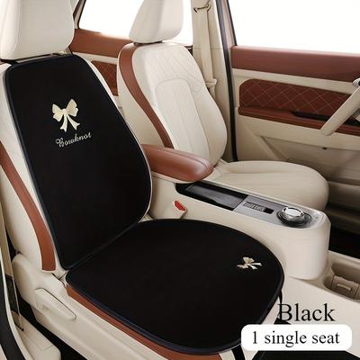 TEMU Luxury Velvet Car Seat Covers, Elegant Embroidery, Short Plush, Comfortable Foam Padding, Universal Fit For Most Vehicle Models, Seasonal All-year Use, In Black And Green Image