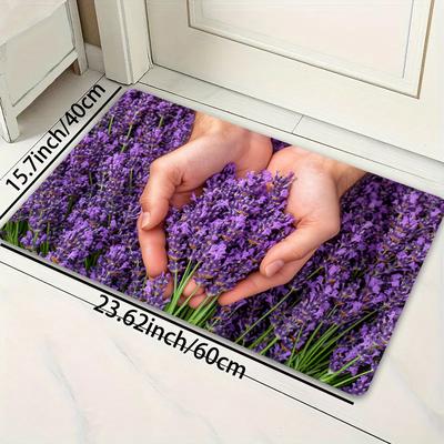 TEMU 1pc Lavender Design Indoor Door Mat - , Sponge Material, Machine Washable - Ideal For Kitchen, Laundry Room, Bathroom, Living Room, Bedroom - Decorative Purple Lavender Print Entrance Mat Image
