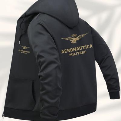 TEMU Men's Casual Astronautic Graphic Hooded Jacket - Lightweight Stretch Polyester/elastane Blend, Zipper Closure, Machine Washable, Regular Fit With Pockets For Casual Attire Image
