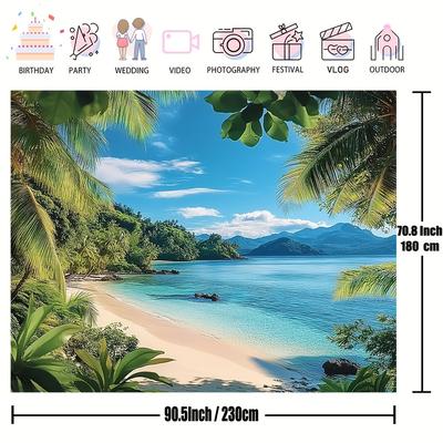 TEMU 1pc Scene Backdrop, Polyester Fabric, Palm Trees & , Outdoor Parties & Home Wall Decor