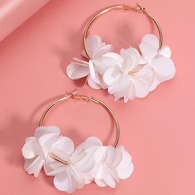 TEMU 1 Pair Boho Elegant Floral Hoop Earrings, 18k Golden Plated Acrylic Fiber, Iron Ear Needle, Versatile For , Vacation, Parties, Weddings, Business, And Commuting Image