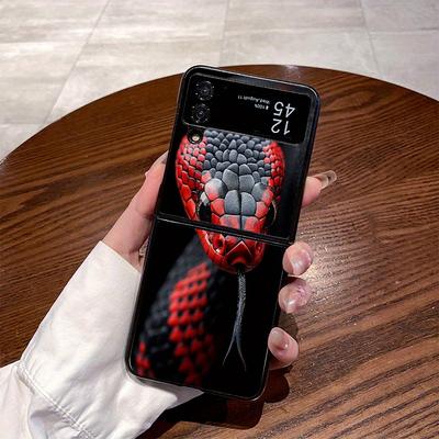 TEMU Red Snake Suitable For , Z Flip4,w23 Flip, ,w24 Flip, , Z Fold2,w21, Z Fold3,w22, Z Fold4,w23, ,w24, Special Folding Phone Case, Anti-fouling, Fashionable, Trendy High-grade Artificial Leather Image