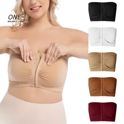 Sexy Front Button Strapless Bras For Women No Underwire Seamless Bralettes Women Wireless Bra Soft Support Plus Size Tube Top