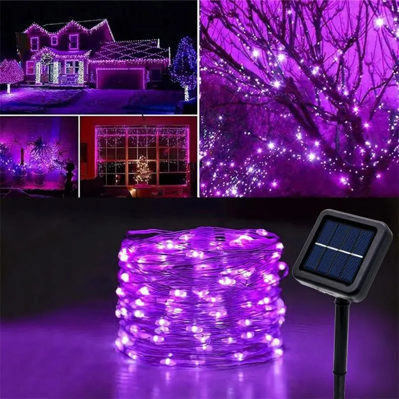 LED-Solar-Weihnachtsgirlandenlampe, Solar-Kupferdraht, Außenleuchte, 8 Modi, für Hochzeit, Party, Haus, Garten, Sommerdekoration Image