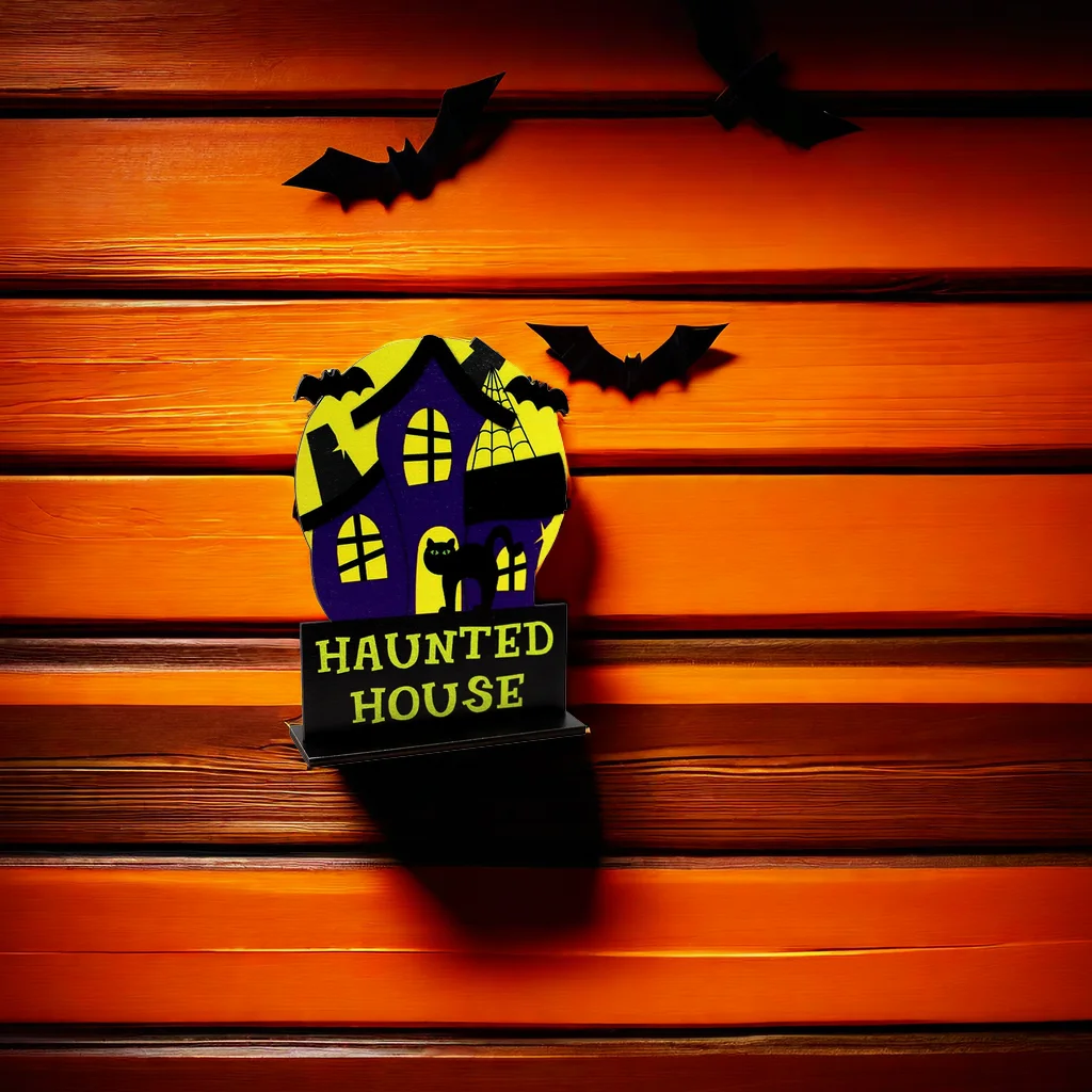 1 pc Happy Halloween Tisch dekoration-Fledermaus Spukhaus & Hexe perfekt für Dinnerpartys & Couch tische Image