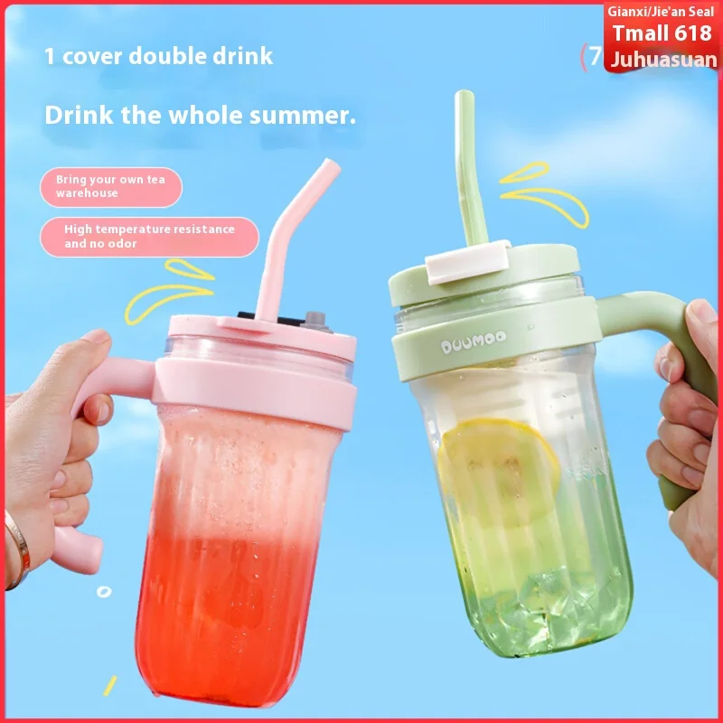 Gianxi Strohbecher für Mädchen mit hoher Schönheit und großem Fassungsvermögen, Sommer-Big-Mac-Becher aus Kunststoff mit Strohhalm Image