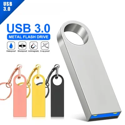 Metall-USB 3.0-Flash-Laufwerk 128 GB 64 GB Silber mit hoher Geschwindigkeit   Pen Drive 32 GB 16 GB wasserdichter Memory Stick Schlüsselanhänger U-Disk Gold Image