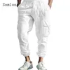 Amerikanische und europäische Männer lässige Leinen hose solide weiße Hip Hop knöchel lange Hose plus Größe Herren Stand Pocket Hot pants
