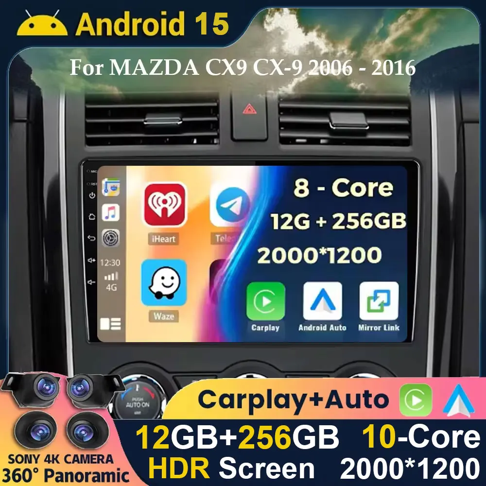 10,1 Zoll Navigation GPS Android 15 Autoradio für MAZDA CX9 CX-9 2006–2016 Wireless Carplay Auto Stereo Head Unit No 2din Image