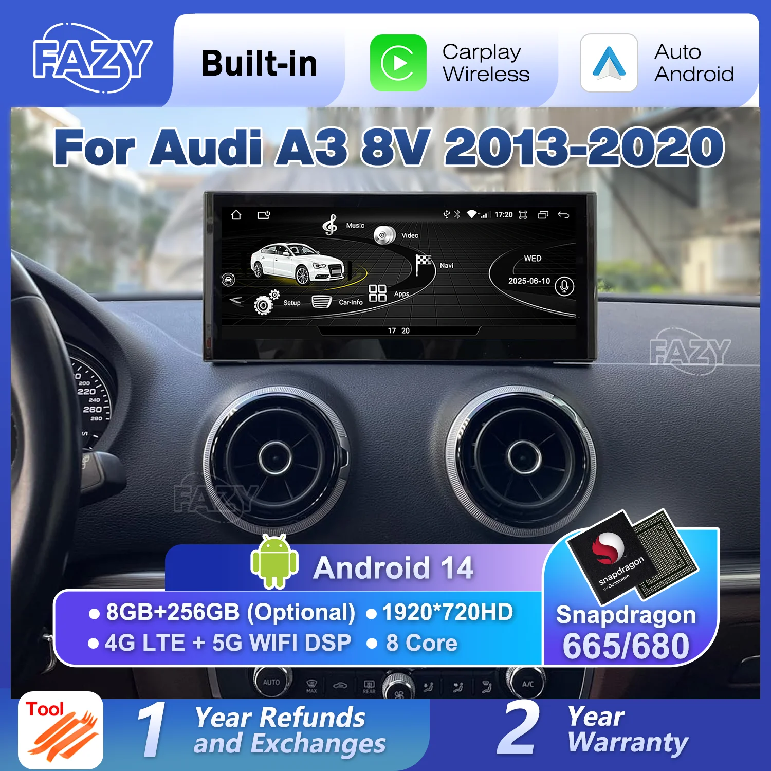 Qualcomm 680 Wireless Carplay Android Auto Radio Touchscreen für Audi A3 8V 2013-2020 GPS Stereo Player Navigation DSP 4G WIFI Image