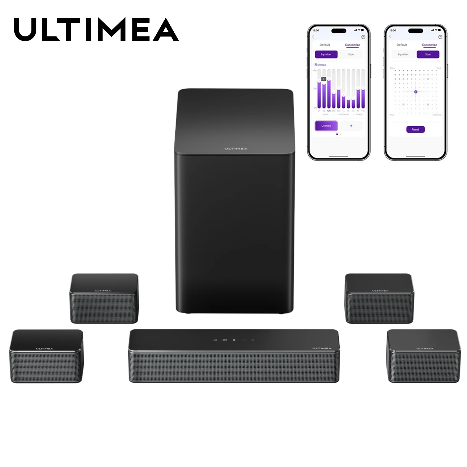 Système de barre de son surround virtuel 3D 7.1 ULTIMEA avec caisson de basses sans fil et haut-parleurs arrière, enceinte Bluetooth pour home cinéma