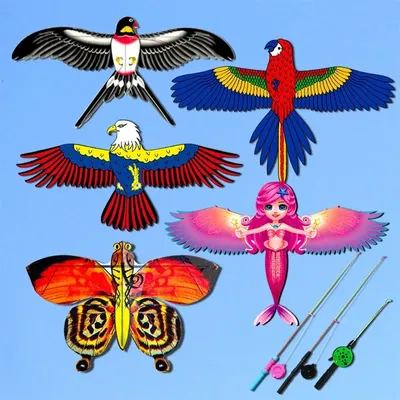 Mini Fishing Rod Kite for Kids Vivid Butterfly Swallow Parrot Easy to Fly Family in Spring Outdoor Fun Sports Toys Kites