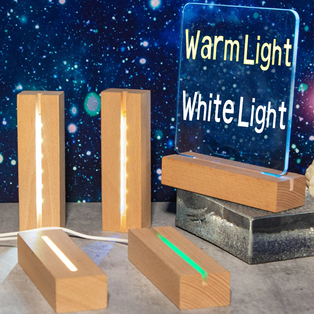 15 cm LED-Holz-Display-Sockel, rechteckig, USB-Lichtständer für Kristallglas, Harz, Kunst, Ornament, Holz-Nachtlampensockel, LED-Lichtständer Image