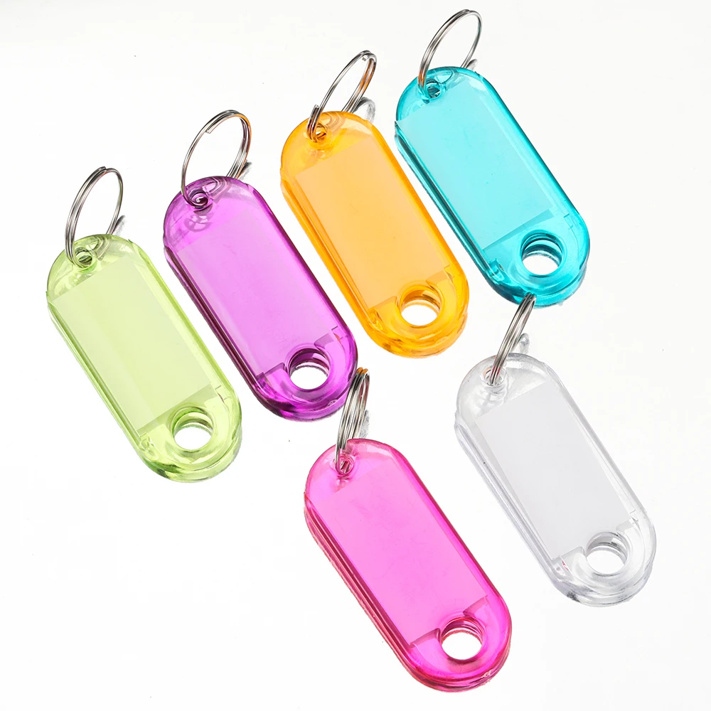 Étiquettes de clé colorées en plastique, 10 pièces, étiquettes en papier fendues, fenêtres claires, flexibles, identifiants d'articles de bricolage, étiquette de bagage