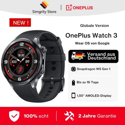 OnePlus Watch 3 Smart Watch Google wallet, Wear OS von Google + RTOS, NFC, 16 Tage Akkulaufzeit, SpO2, Schlafüberwachung, Bluetooth-Anruf, IP68/5ATM