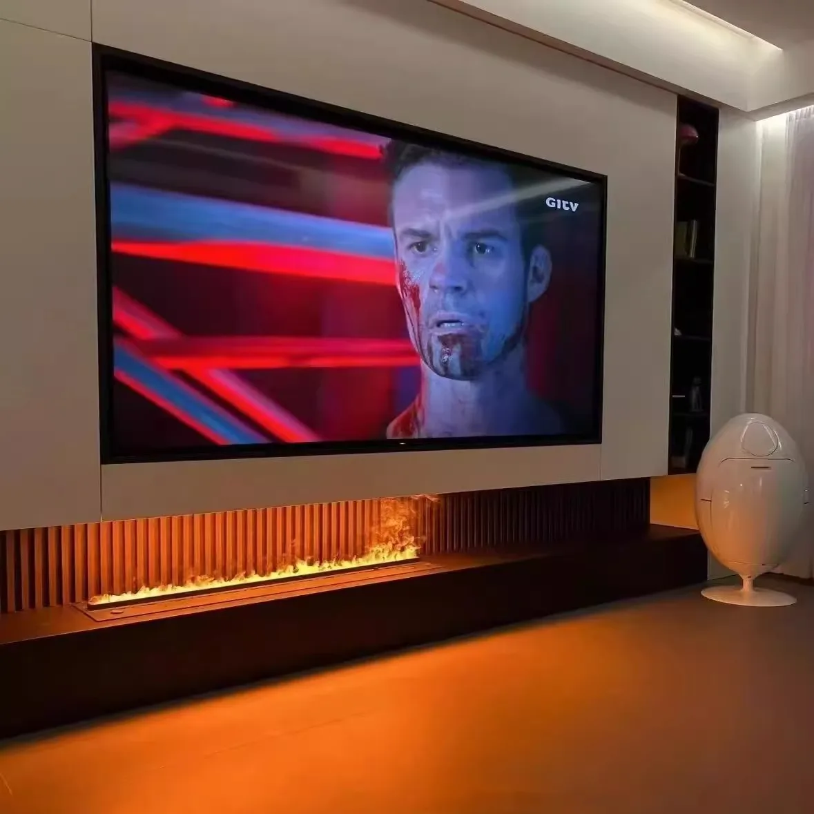 Energiesparender elektrischer Nebelkamin mit Wasserdampf-Luftbefeuchter, 7-farbige LED-Flamme, moderner Heimdekorationskamin Image